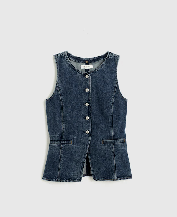 Denim Crewneck Cutaway Vest in Greendale Wash | Madewell | Madewell