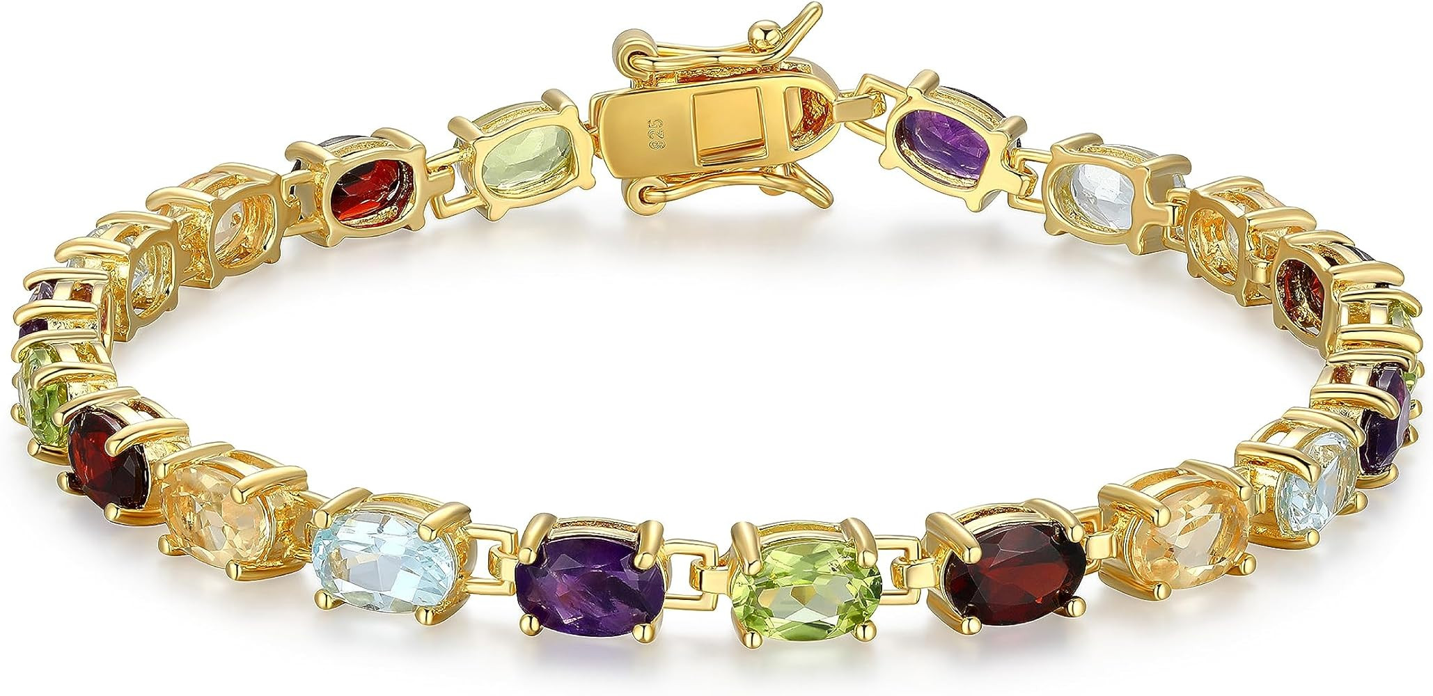 MORGAN & PAIGE .925 Sterling Silver 18K Yellow Gold-Plated Five-Tone Genuine Multi-Gemstone Tenni... | Amazon (US)