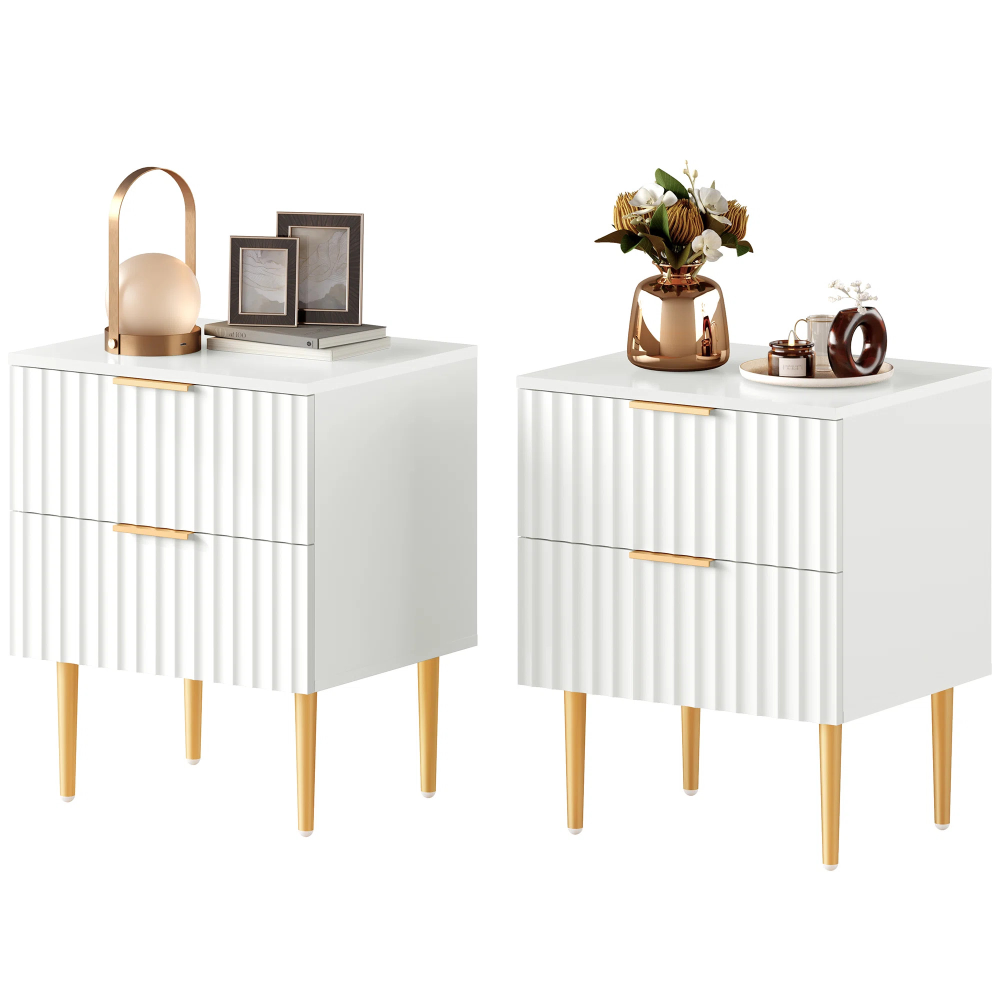Rishaw Fluted Nightstand With 2 Drawers (Set of 2) | Wayfair North America