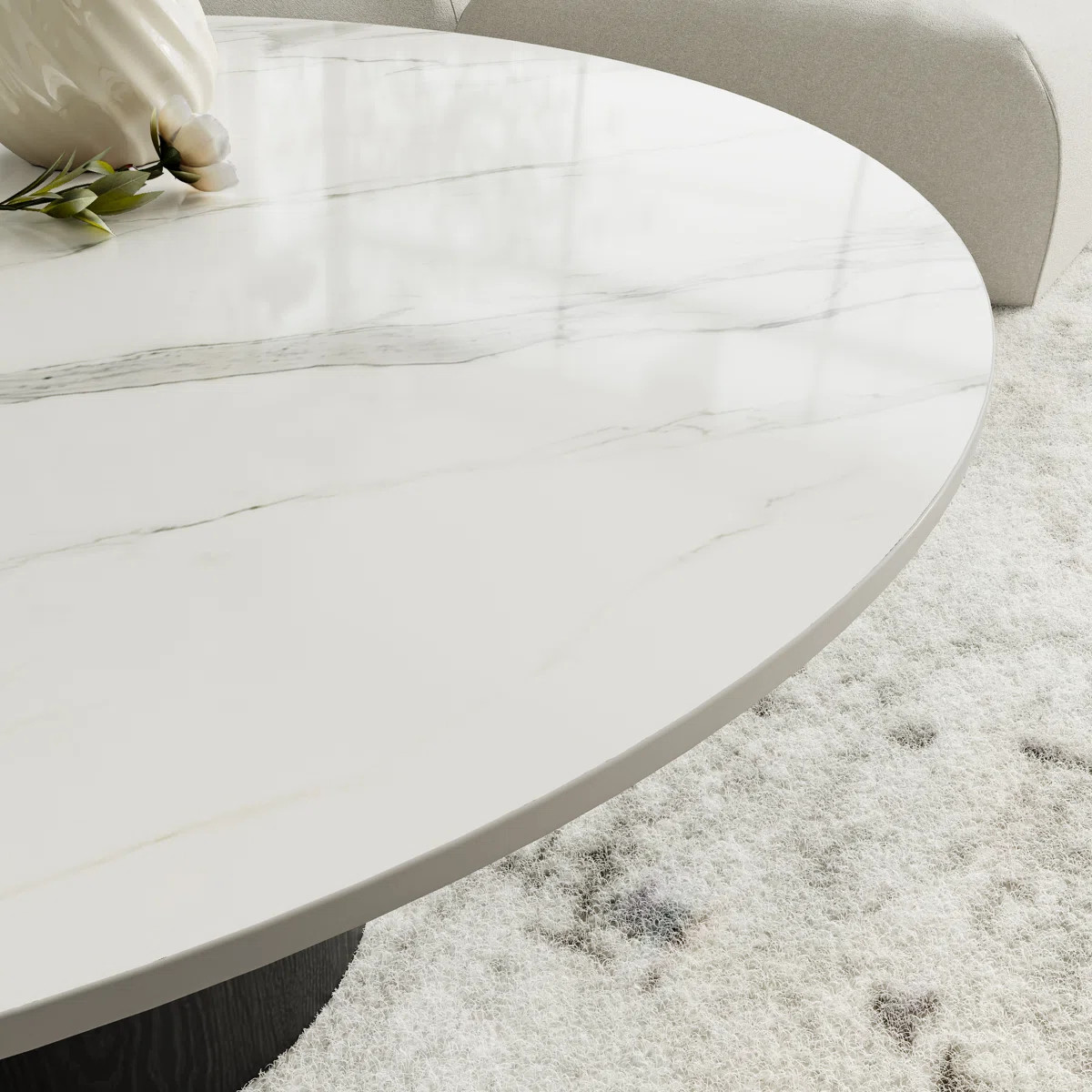 Stone Round Coffee Table Wooden Pedestal Center Cocktail Table Side Table Mid-Century Modern For ... | Wayfair North America