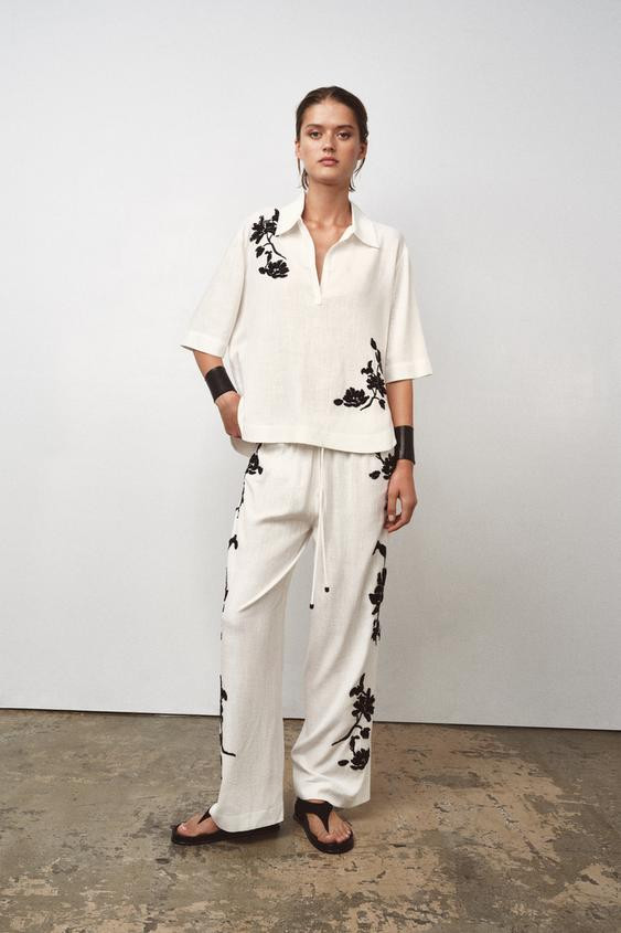 ZW COLLECTION EMBROIDERED TROUSERS | Zara UK