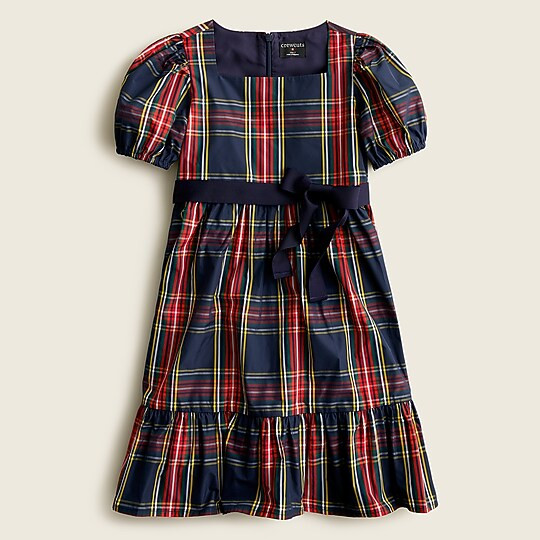Girls' puff-sleeve dress in Stewart tartan | J. Crew US