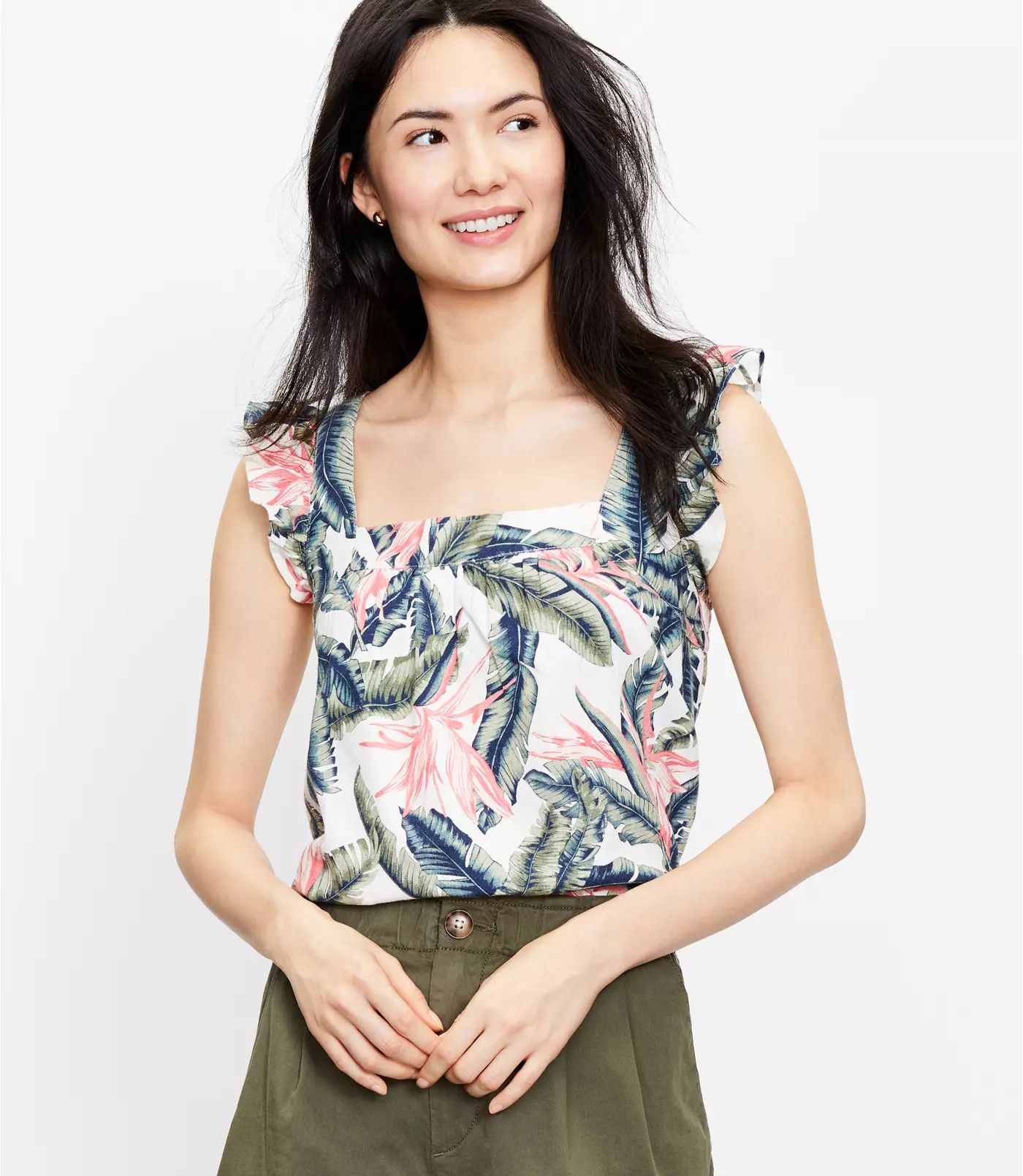 Paradise Ruffle Shoulder Shell | LOFT | LOFT