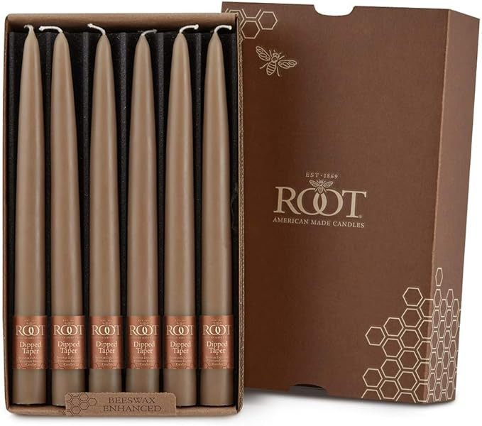 Root Candles Unscented Smooth Hand-Dipped 9-Inch Taper Candle, 12-Count, Taupe | Amazon (US)