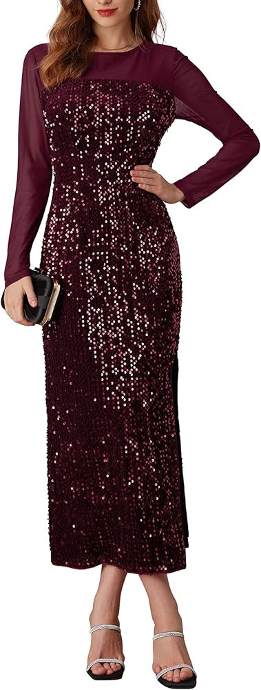 GRACE KARIN Women's Sequin Sparkly Glitter Dress Long Sleeve Velvet Cocktail Formal Dresses | Amazon (US)