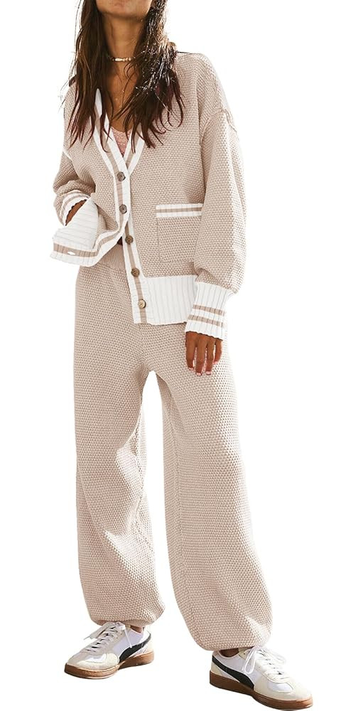 ETCYY NEW Women's 2 Piece Outfit Lounge Set Trendy Cardigan Sweater Pants Sets V Neck Button Pock... | Amazon (US)