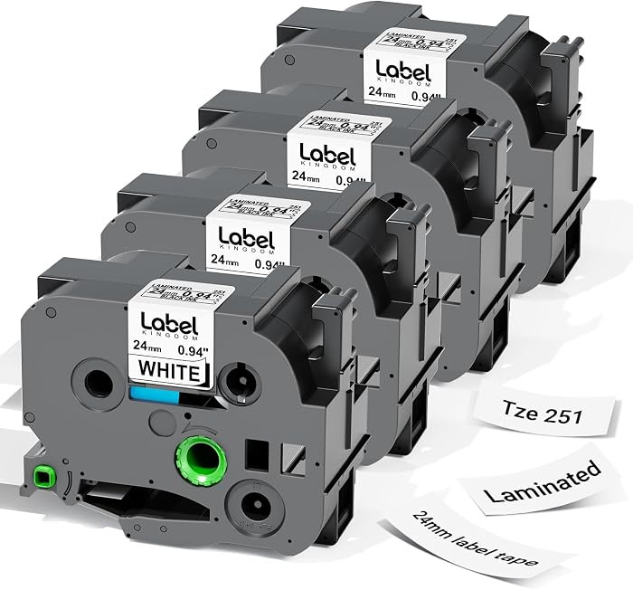 Label KINGDOM TZe-251 24mm (0.94") tz Laminated White Label Maker Tape Refills Compatible with Br... | Amazon (US)