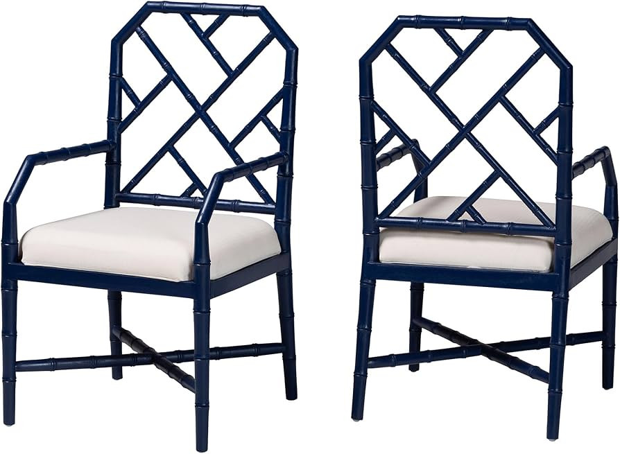 Bali & pari Sergio Wood 2-Piece Dining Chair Set in Chippendale Style, Navy Blue | Amazon (US)