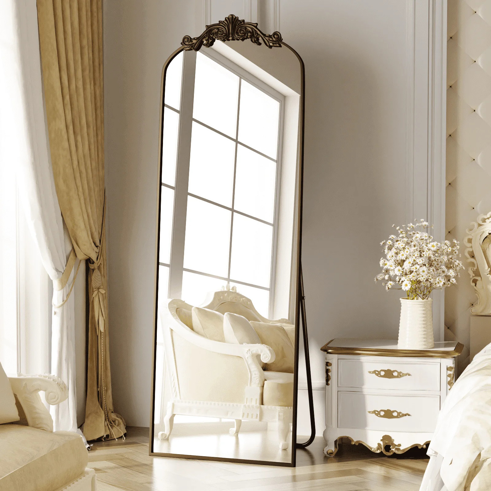 BEAUTYPEAK 66.1"x21.2" Full Length Mirror with Baroque Flower Head Design Wall-Mounted Mirror,Ant... | Walmart (US)