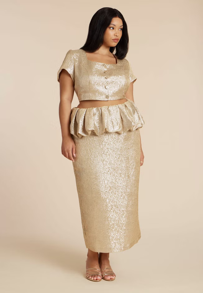 Metallic Skirt With Bubble Peplum | Eloquii