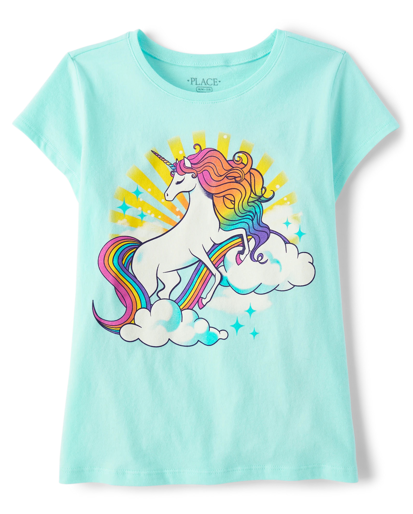 Girls Rainbow Unicorn Graphic Tee - sea crystal | The Children's Place