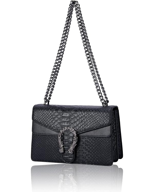 Aiqudou Crossbody Bag and Satchel Purse for Women - Fashion Snake Print Chain Purse Luxury PU Lea... | Amazon (US)