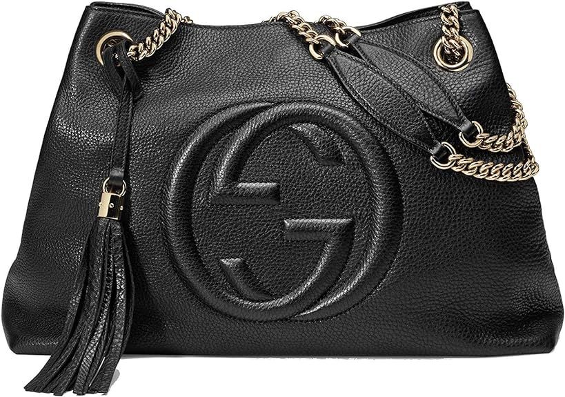 Gucci Soho Medium Black Double Leather Chain Shoulder Bag Tote Black Gold New | Amazon (US)