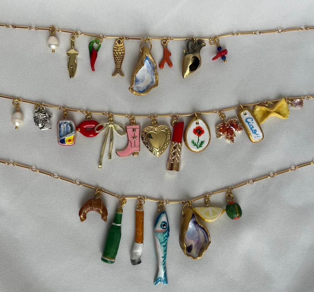 Custom Charm Necklace - Vintage Charm Necklace - Build Your Own Charm Necklace - Clay Ceramic Cha... | Etsy (US)