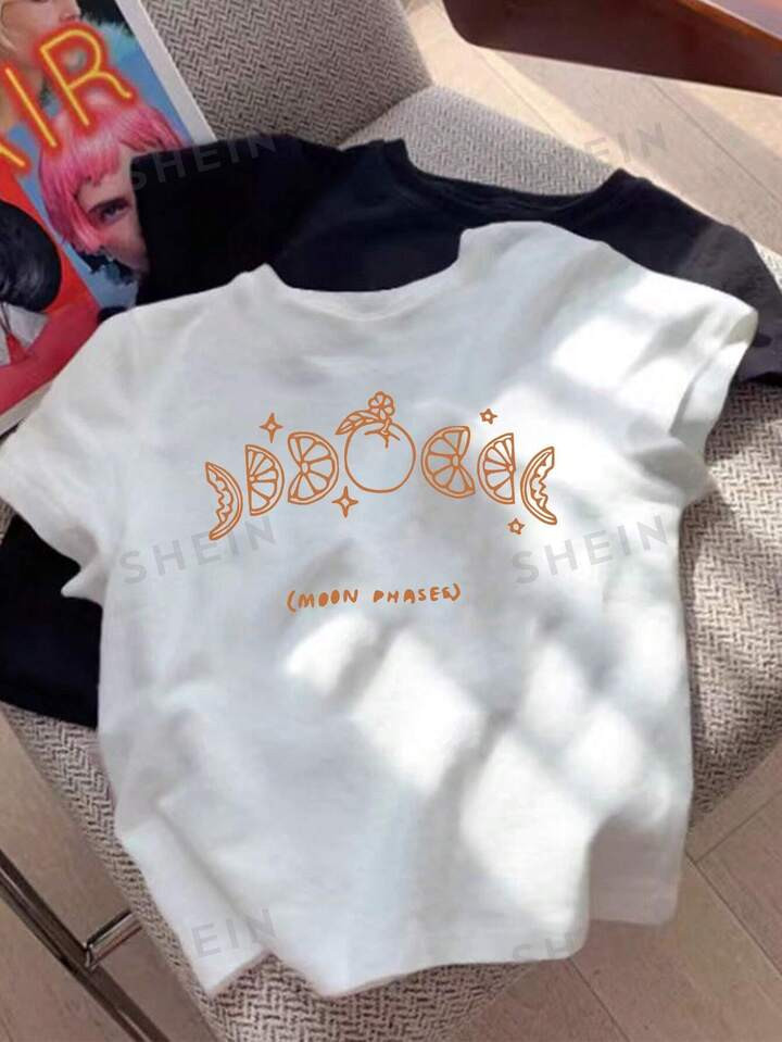 SHEIN EZwear Women's Y2k Fruit Print Round Neck Short Sleeve T-Shirt | SHEIN