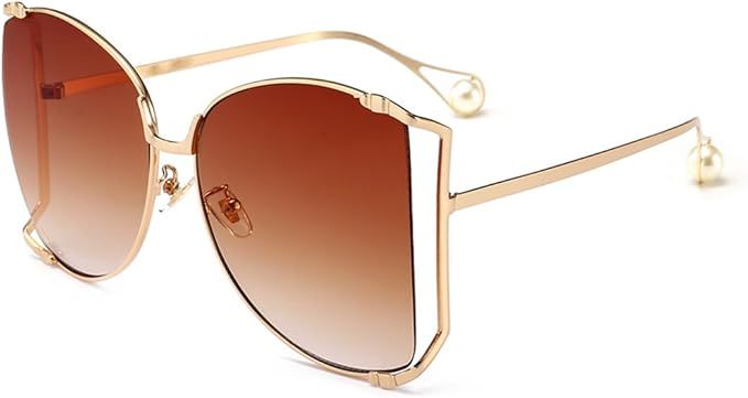 Armear Women Oversized Semi Rimless Sunglasses Retro Metal Frame Glasses Fashion Pearl Design | Amazon (US)