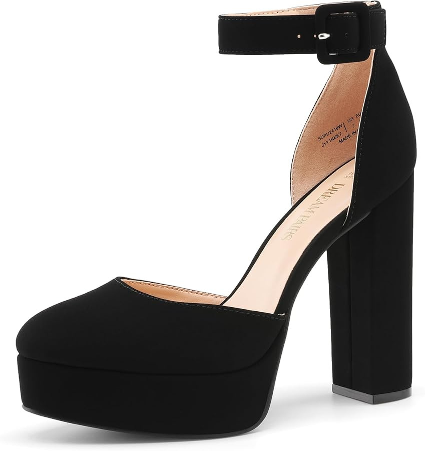 DREAM PAIRS Women's Platform High Chunky Heels Closed Toe Block Ankle Strap Dress Buckle Round To... | Amazon (US)
