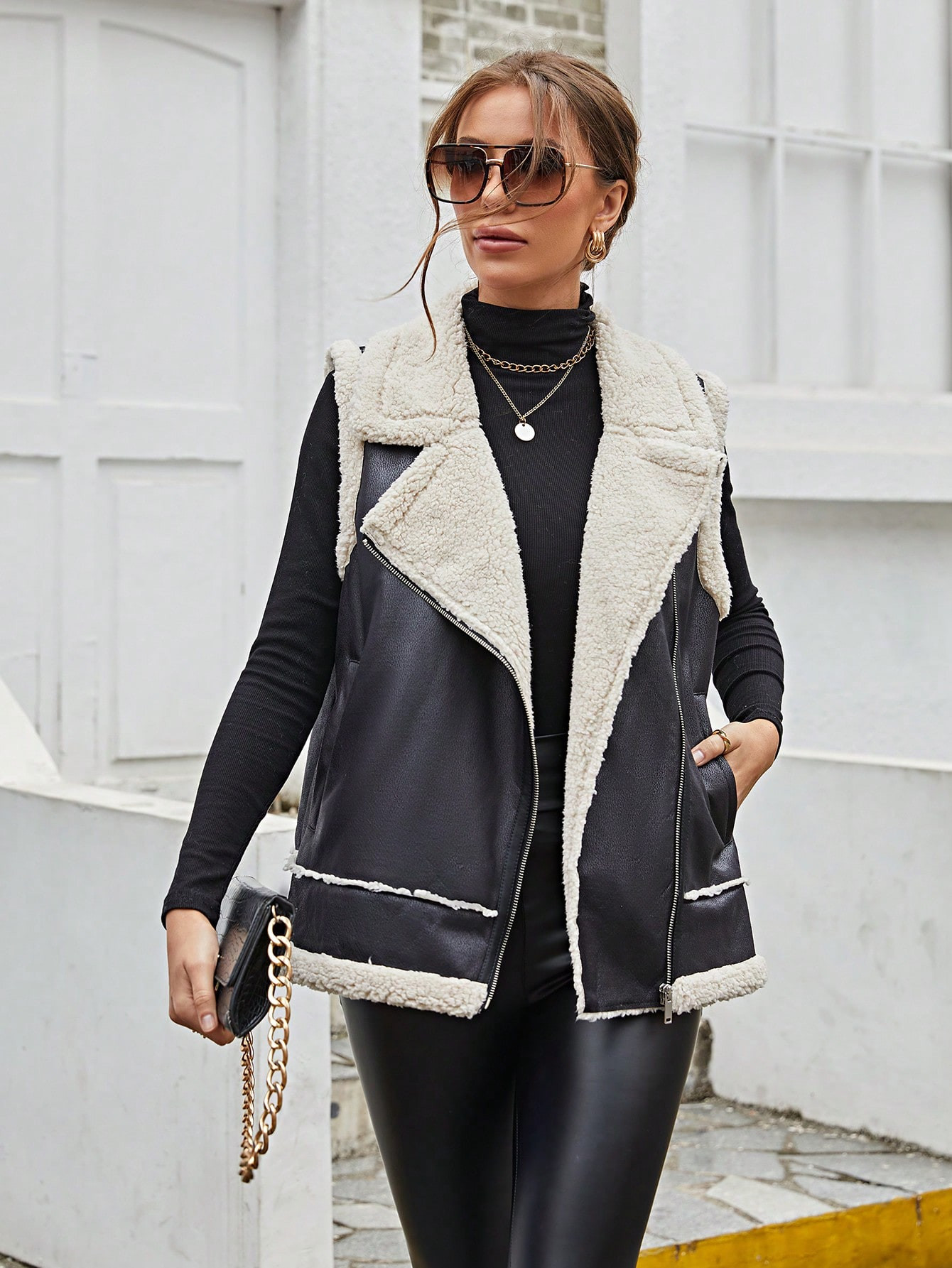 RELISH NOLESS Teddy Lined Zip Up Vest Jacket | SHEIN