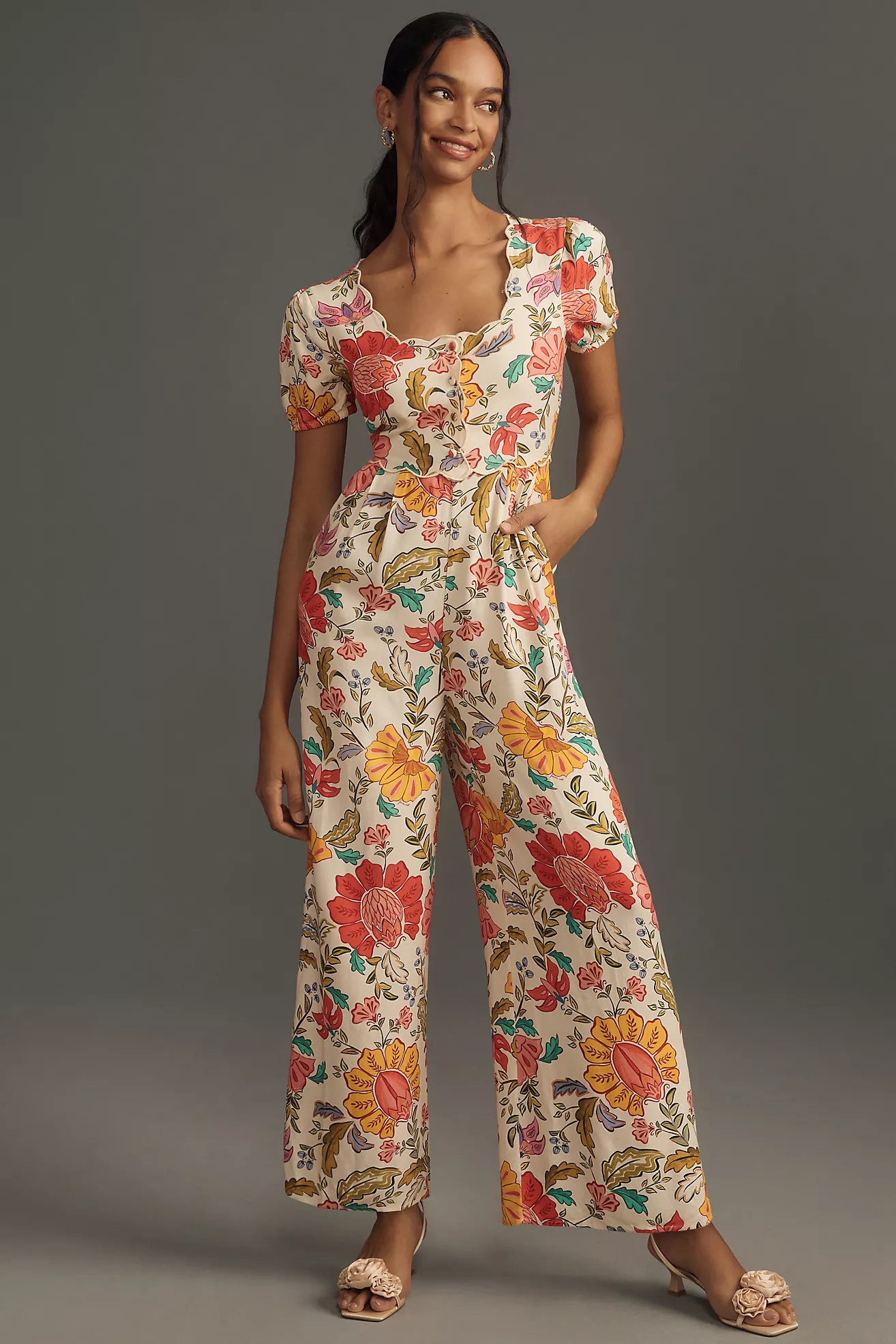 Farm Rio x Anthropologie Puff-Sleeve Floral Jumpsuit | Anthropologie (US)
