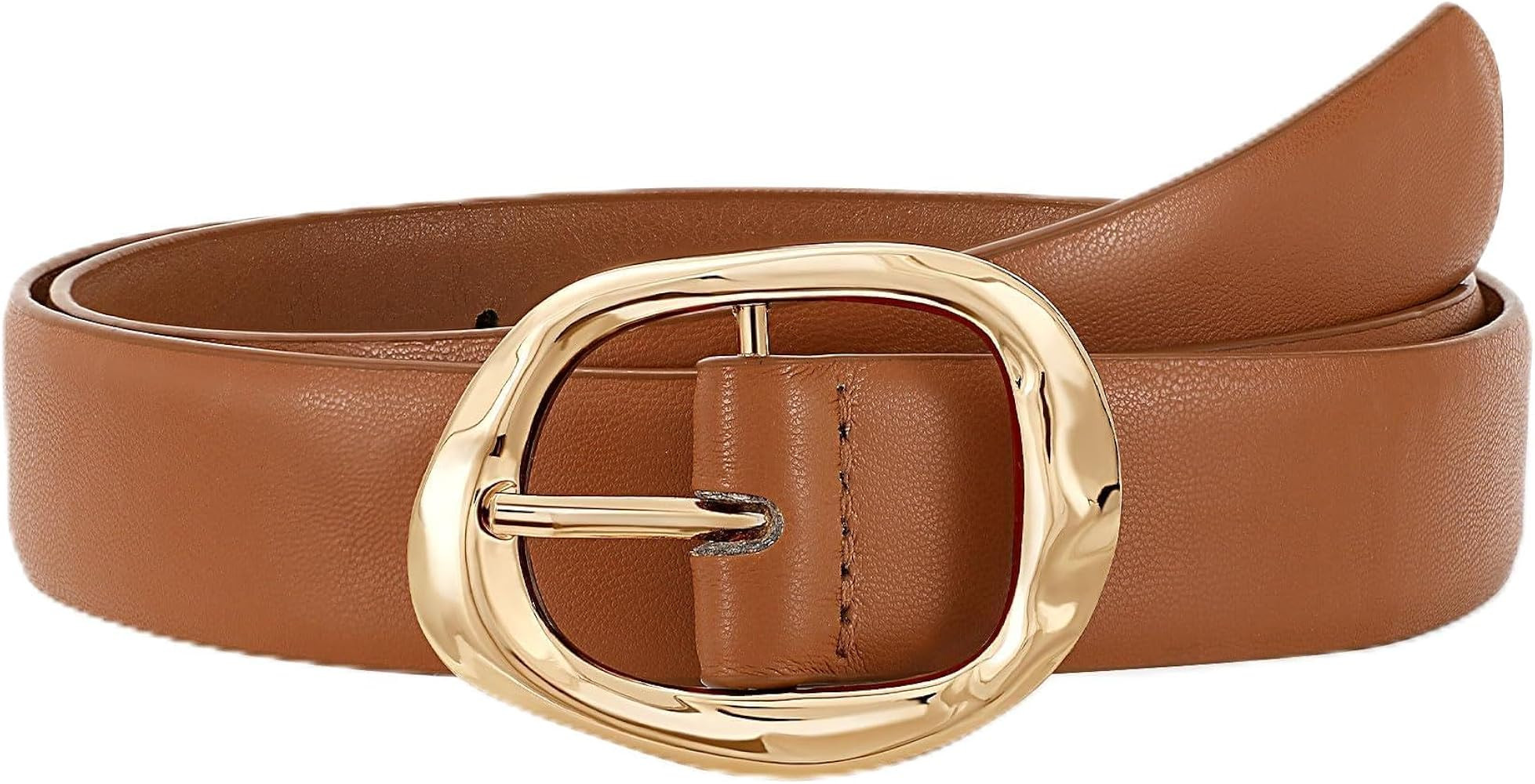 Women Leather Belt for Jeans Pants Ladies Casual Waist Belt Fashion Women Belt with Gold Buckle | Amazon (US)