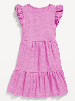 Short-Sleeve Textured Tiered Swing Dress for Girls | Old Navy (US)