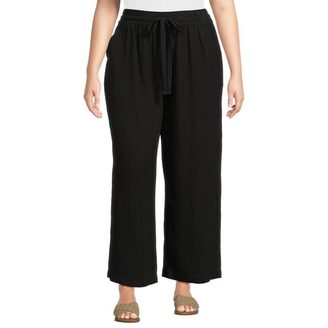 Terra & Sky Women’s Plus Size Linen Blend Wide Leg Pants, 28” Inseam, Sizes 0X-5X | Walmart (US)