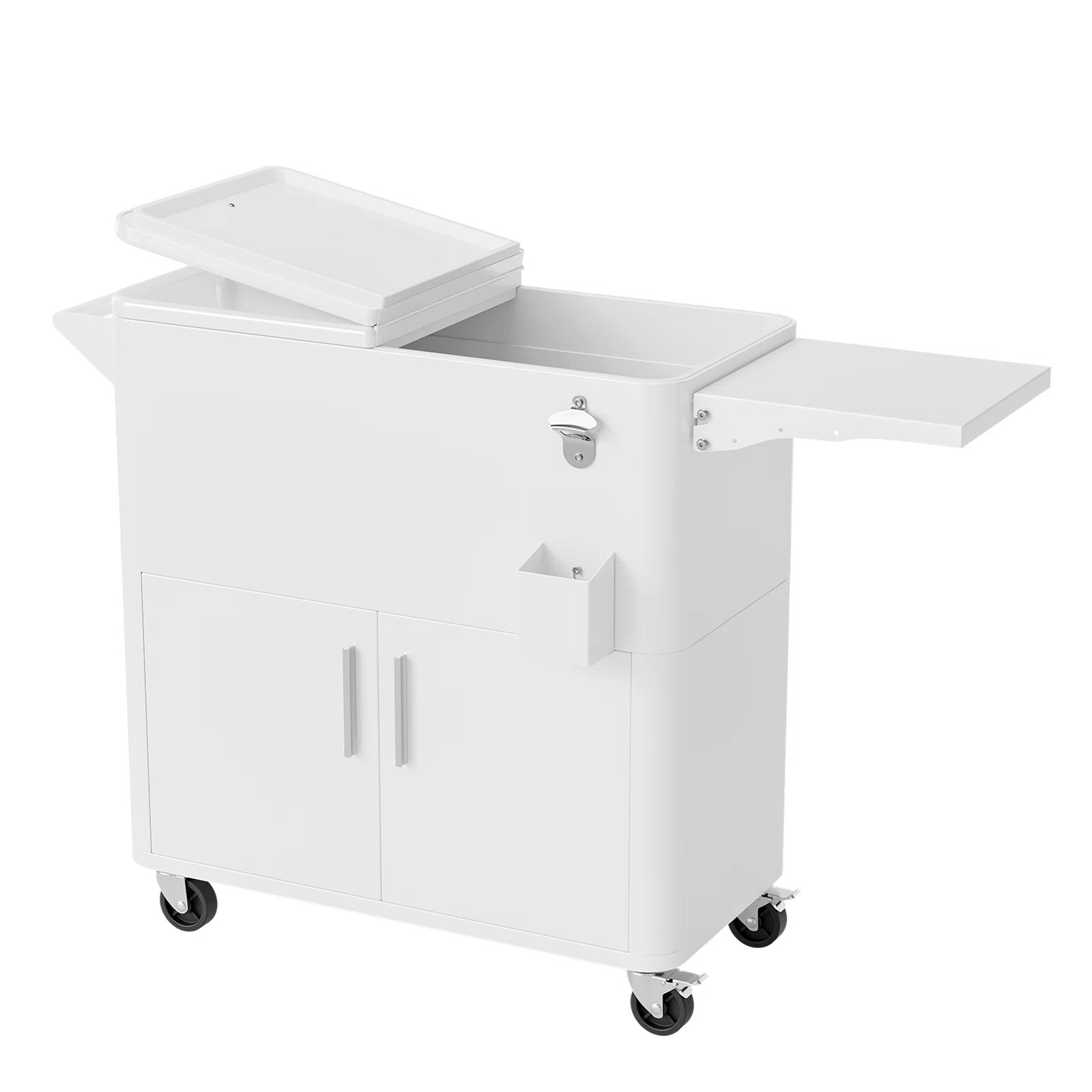 80 Qt Gray Patio Cooler Cart With Cabinet And Foldable Side Table | Wayfair North America
