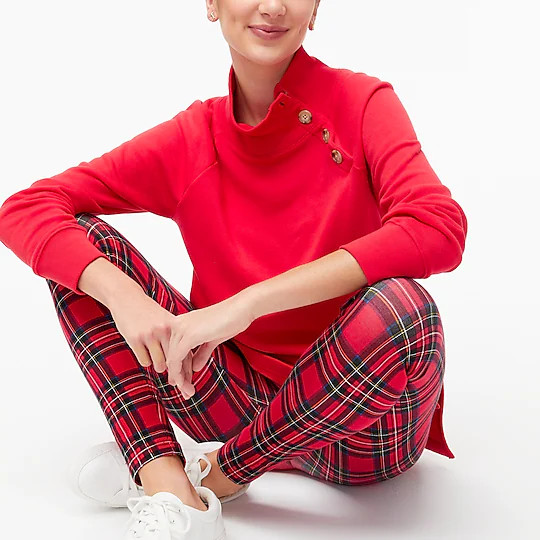 Wide button-collar tunic sweatshirt in cloudspun fleece | J.Crew Factory