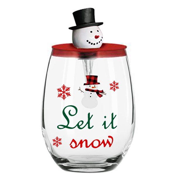 Holiday Time Christmas Stemless Wine Glass With Lid & Tree Bottle Stopper, Let It Snow - Walmart.... | Walmart (US)