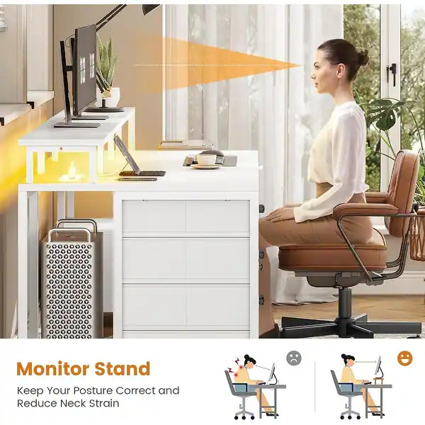 Home Computer Desk File Drawer & Power Outlet 5 Drawer Monitor Shelf | Bed Bath & Beyond