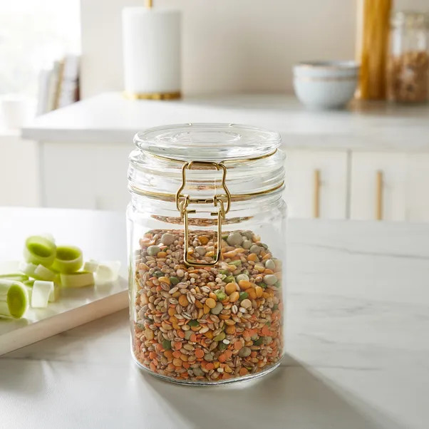 Glass Jar with Gold Clip Lid | Dunelm (migrated)