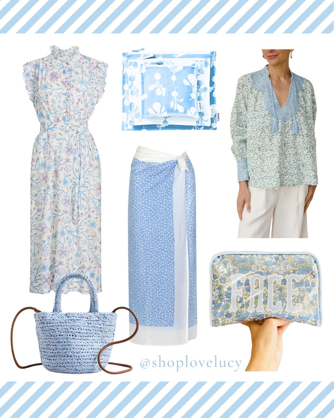 Soft blues and pretty prints for summer days ahead. Feminine, classic, and easy to mix and match! @shoplovelucy

#LTKStyleTip #LTKGiftGuide