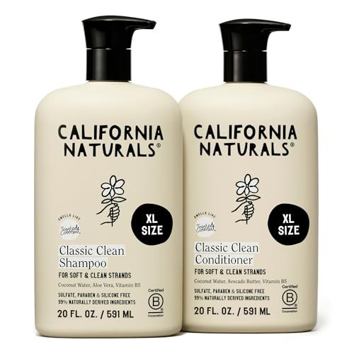 California Naturals Coconut Shampoo & Conditioner Set, Natural, Vegan, Cruelty, Silicone, Paraben, and Sulfate Free Shampoo, All Hair Types, 20 Fl Oz (Pack of 2), Classic Clean Coconut | Amazon (US)