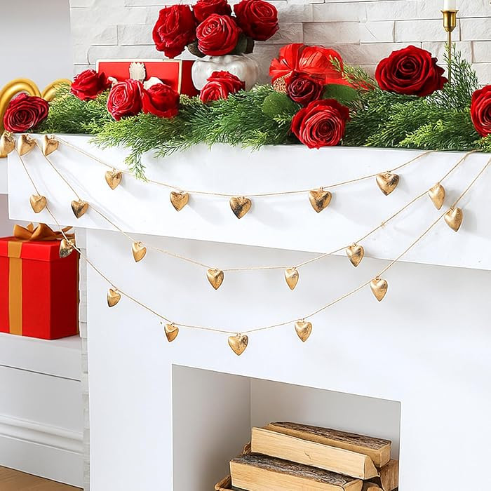 Valentines Vintage Metal Heart Garland Decoration, 24 Gold Heart Ornaments, Farmhouse Rustic Love... | Amazon (US)