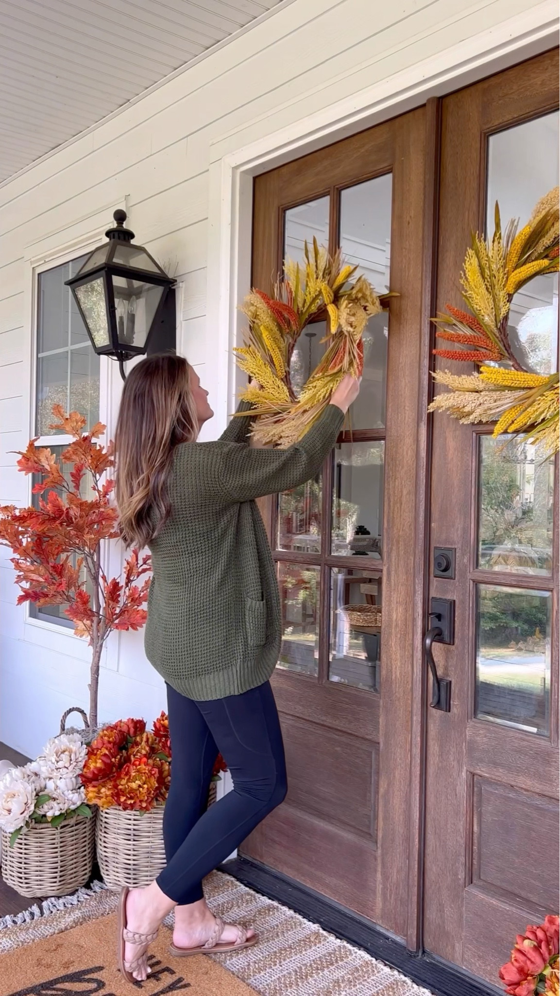 I get asked often how I hang my wreaths on my front door! I use nails! I have one teeny tiny hole on my door and my wreaths aren’t going anywhere. I’ve done it this way for all seven years that we have lived here and my doors are just fine. I don’t have to worry about command hooks, falling off or a wreath hanger scratching up the door. Be sure to follow along to see all of my fall decor!

#LTKSeasonal #LTKHome #LTKStyleTip
