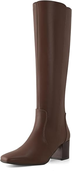 Shoe'N Tale Women's Knee High Boots Square Toe Tall Boots Mid Chunky Block Heeled Boots Side Zipp... | Amazon (US)