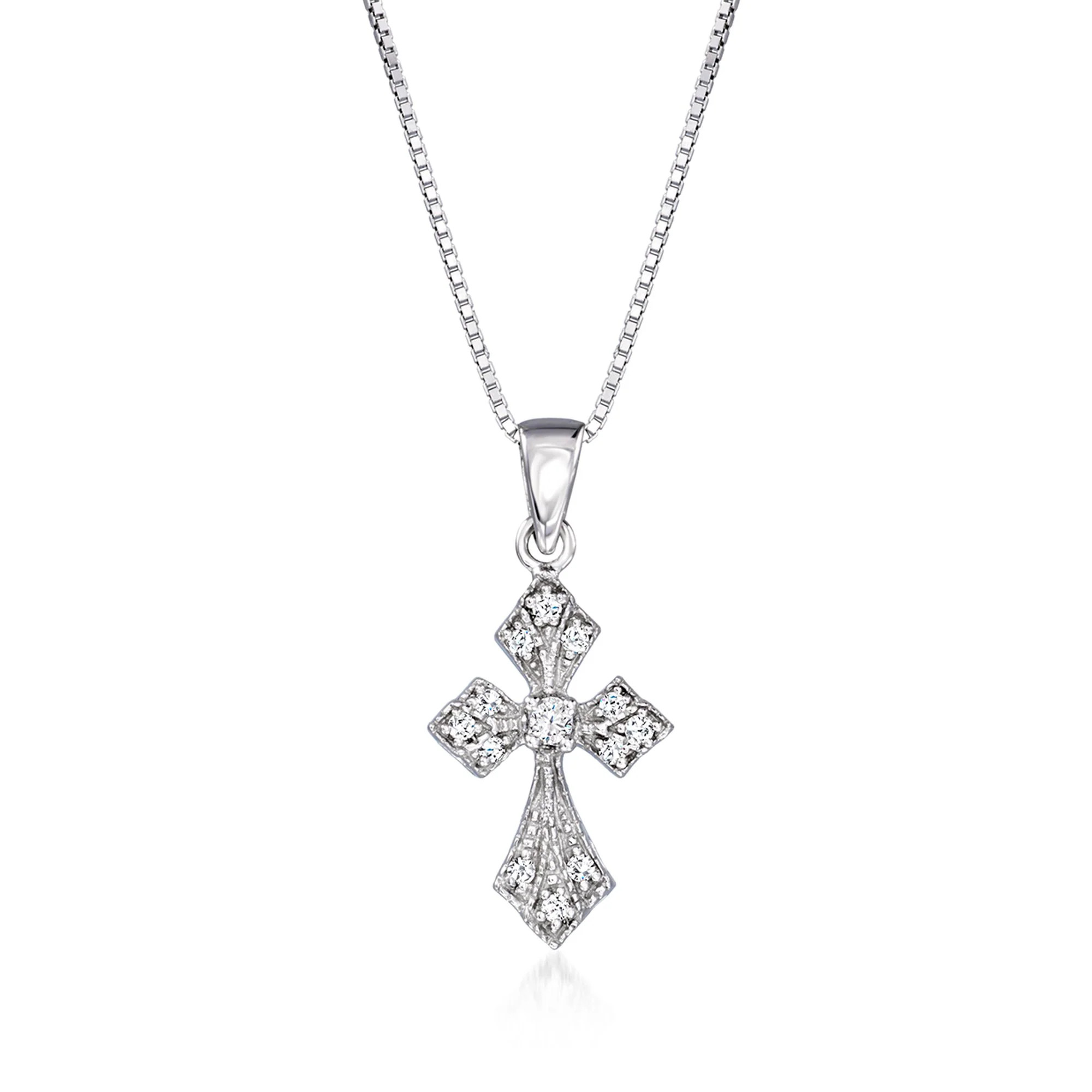 Ross-Simons Diamond Cross Pendant Necklace in Sterling Silver | Shop Simon