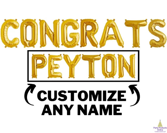 Congrats Balloon Banner w/ Custom Name Letter Balloons - Gold, Rose Gold, Silver, Black, Blue & P... | Etsy (US)