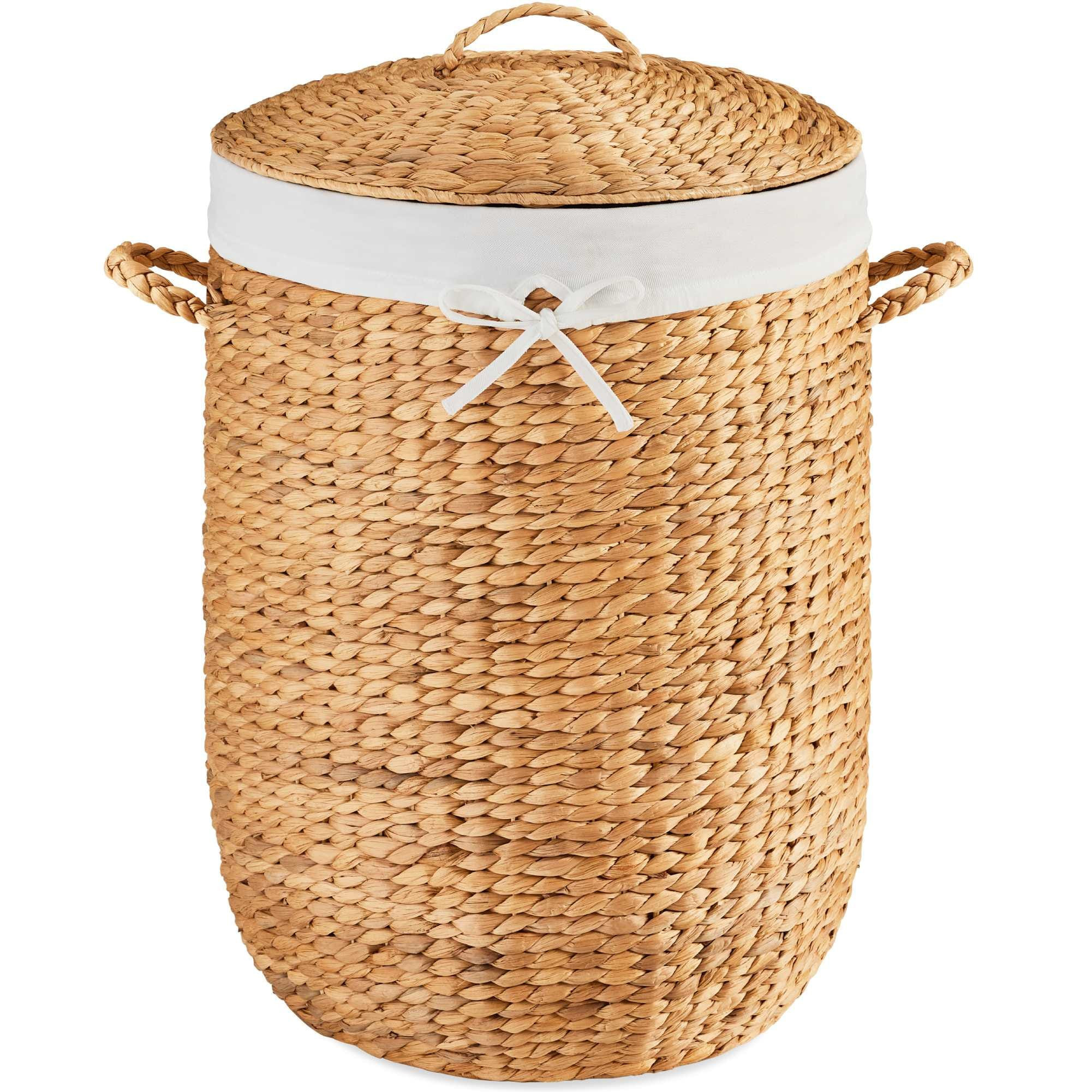 Best Choice Products Round Laundry Hamper w/ Lid Handwoven Laundry Basket w/ Handles Removable Liner - Natural one_size in Brown | SKY11186 | Lowe's