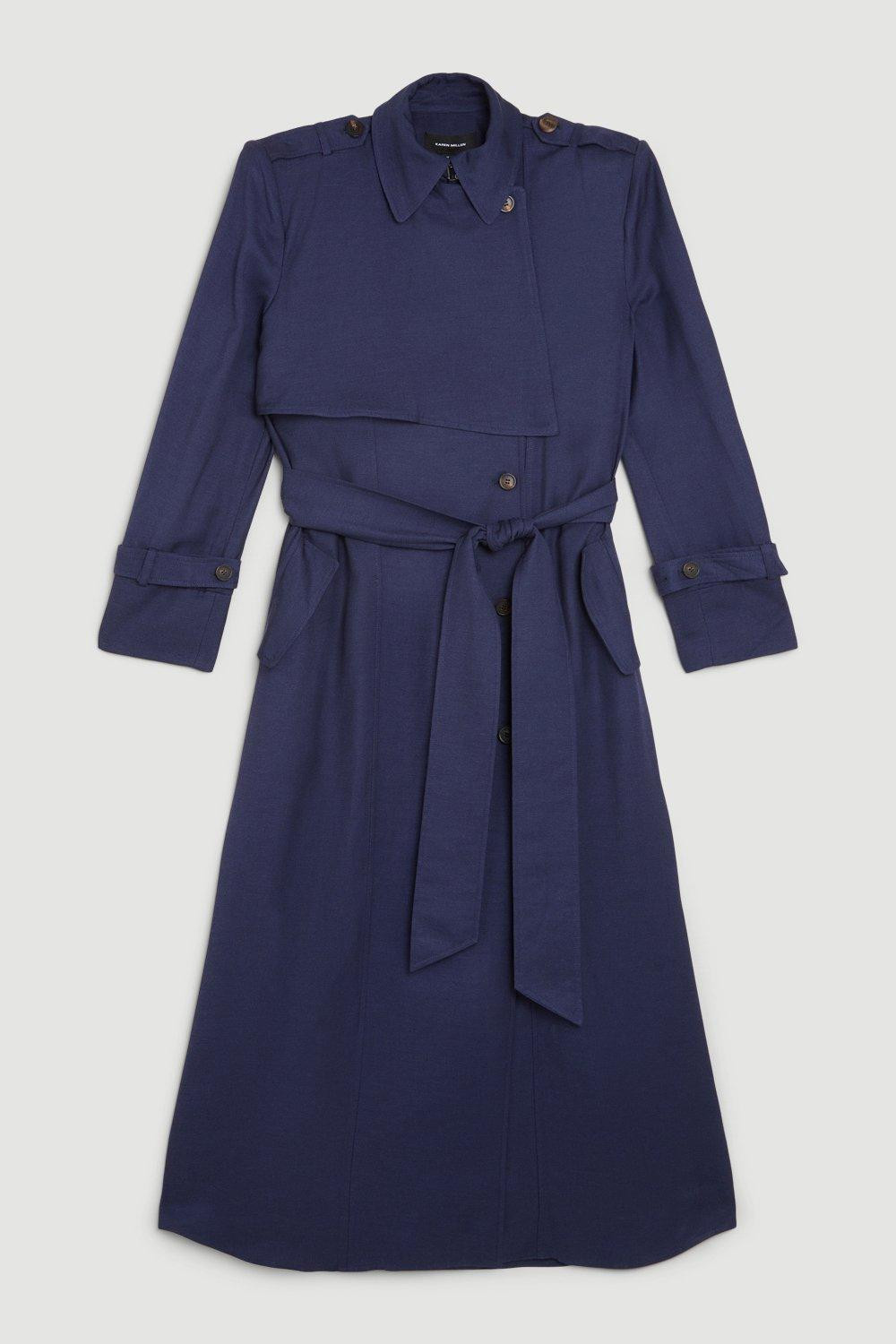 Premium Utility Linen Strong Shoulder Maxi Trench | Karen Millen US