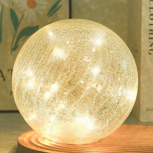 Crackle Globe LED Lamp Battery Operated with Timer, Lighted Glass Orb for Living Room & Festival Christmas Decoration, Indoor Glowing Night Light Sphere Table Lamp for Mother's Gift, Glass Ball Light | Amazon (US)