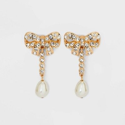 SUGARFIX by BaubleBar Crystal and Pearl Bow Drop Statement Earrings - Gold/White | Target