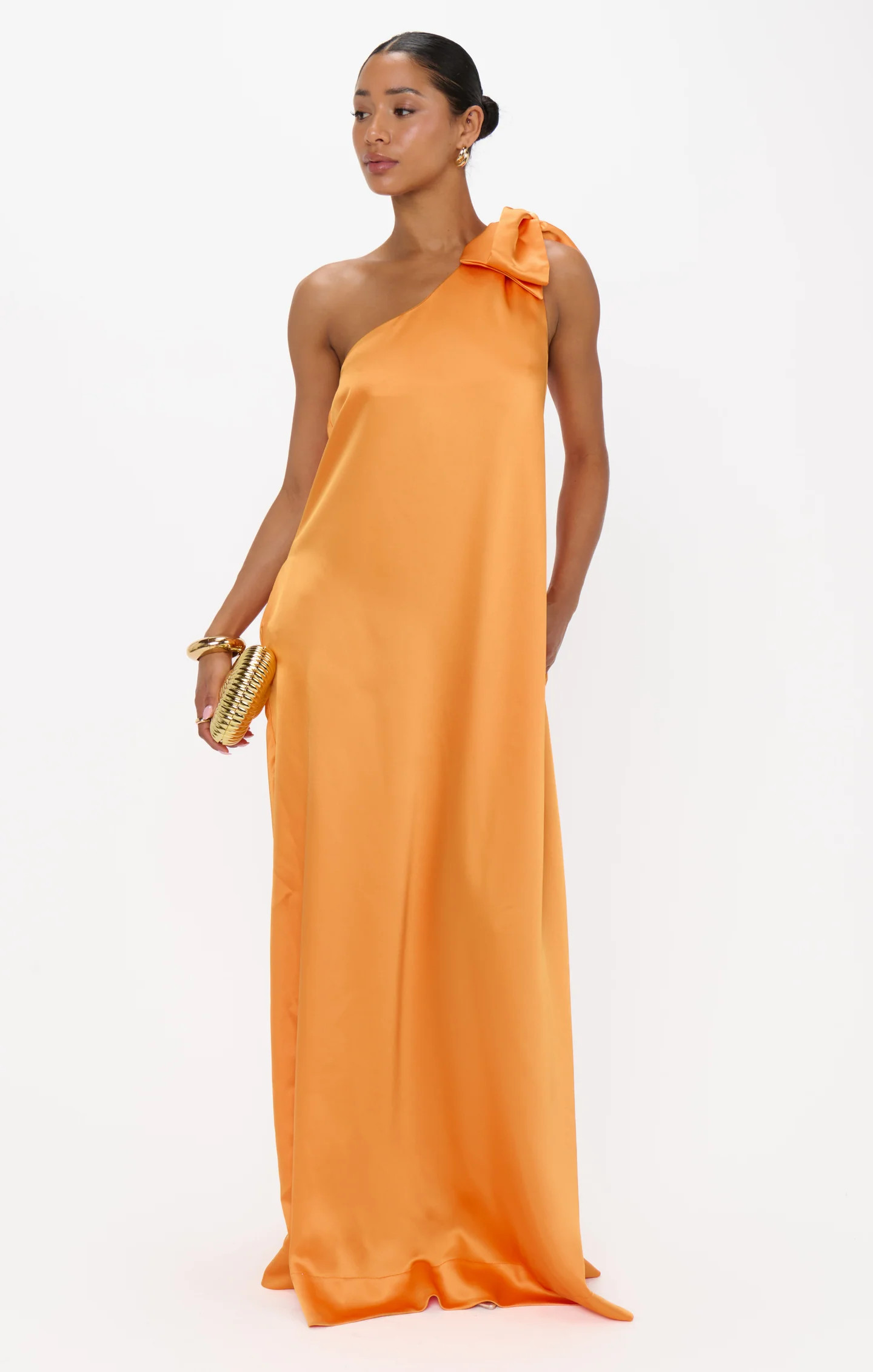 Jackie Maxi Dress ~ Tangerine Fluid Satin | Show Me Your Mumu