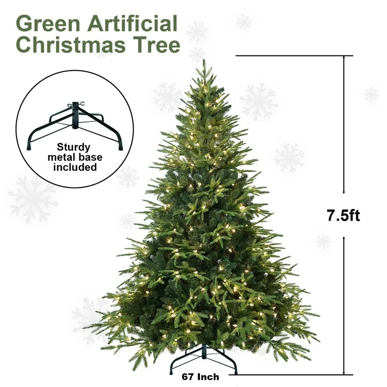 Makeatree 7.5ft Prelit Artificial Christmas Tree Realistic Fir Xmas Tree with 3348 PE PVC Tips & ... | Walmart (US)