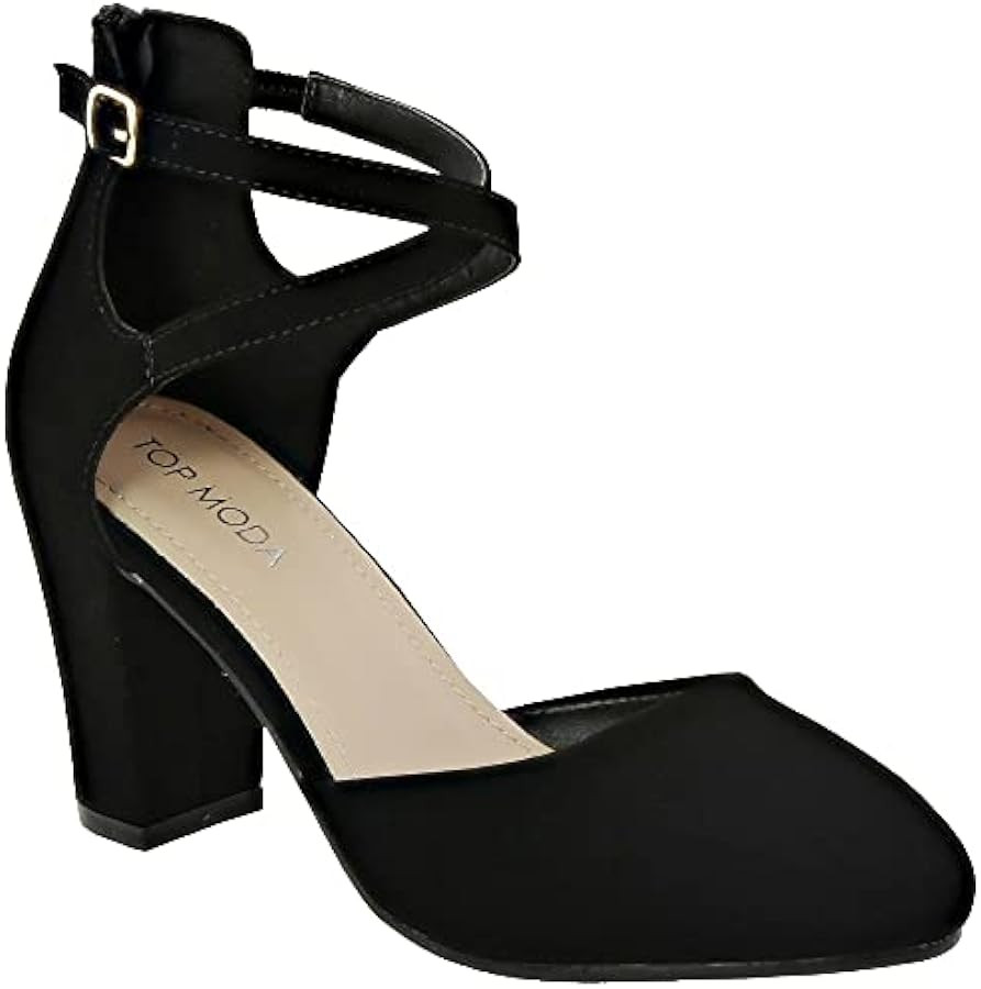 TOP Moda Women's Chunky Block Heels Closed Toe Ankle Strap Pumps Dress Shoes | Amazon (US)