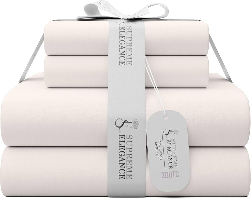 Supreme Elegance 3Pc Twin Bed Sheets Set (1 Flat, 1 Fitted & I Pillow Case) - 100% Cotton Cool, C... | Amazon (CA)