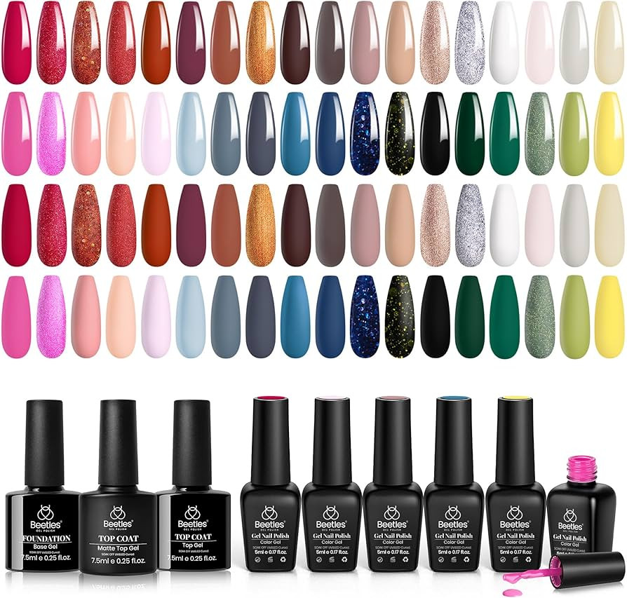 Beetles Gel Nail Polish Set,36 Colors Shimmer Red Blue Lemon Yellow Glitter Green Burgundy Red Go... | Amazon (US)