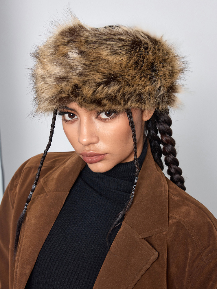 DareSee 1pc Fashionable Brown Plush Winter Hat Gifts Music Fest Back To School | SHEIN