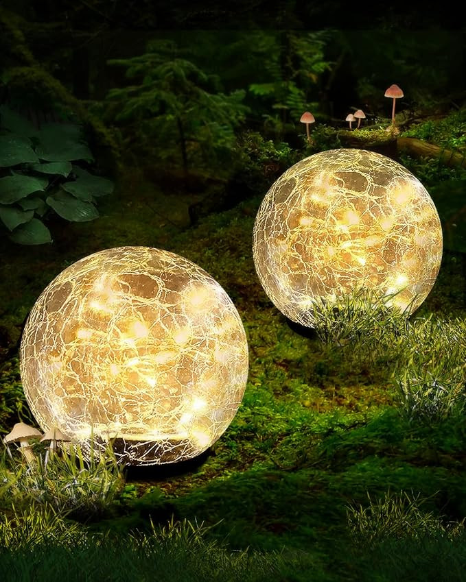 Garden Solar Ball Lights Outdoor Waterproof, 60 LED Cracked Glass Globe Solar Power Ground Lights... | Amazon (US)