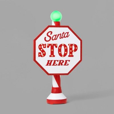 Santa Stop Here LED Tabletop Sign Red/White - Wondershop&#8482; | Target